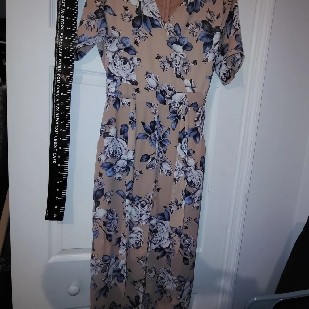 Sienna Sky Tan and Blue Floral Dress S New Nwot